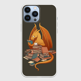 Чехол для iPhone 13 Pro Max с принтом Book Dragon в Новосибирске,  |  | book | books | dragon | knowledge | professor | study | tea | wyvern | виверна | дракон | знания | книга | книги | книжный | профессор | чай