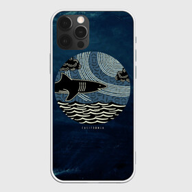 Чехол для iPhone 12 Pro с принтом Акулы California Sharks в Новосибирске, силикон | область печати: задняя сторона чехла, без боковых панелей | shark | акула | волны | калифорния | море | океан