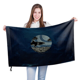 Флаг 3D с принтом Акулы California Sharks в Новосибирске, 100% полиэстер | плотность ткани — 95 г/м2, размер — 67 х 109 см. Принт наносится с одной стороны | shark | акула | волны | калифорния | море | океан