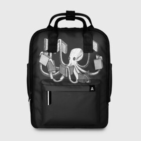 Женский рюкзак 3D с принтом Octopus Book в Новосибирске, 100% полиэстер | лямки с регулируемой длиной, сверху ручки, чтобы рюкзак нести как сумку. Основное отделение закрывается на молнию, как и внешний карман. Внутри два дополнительных кармана, один из которых закрывается на молнию. По бокам два дополнительных кармашка, куда поместится маленькая бутылочка
 | Тематика изображения на принте: black | book | books | dual | knowledge | octopus | study | white | белое | знания | книга | книги | книжный | осьминог | черно белое | черное