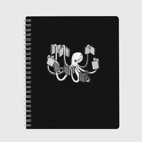 Тетрадь с принтом Octopus Book в Новосибирске, 100% бумага | 48 листов, плотность листов — 60 г/м2, плотность картонной обложки — 250 г/м2. Листы скреплены сбоку удобной пружинной спиралью. Уголки страниц и обложки скругленные. Цвет линий — светло-серый
 | black | book | books | dual | knowledge | octopus | study | white | белое | знания | книга | книги | книжный | осьминог | черно белое | черное