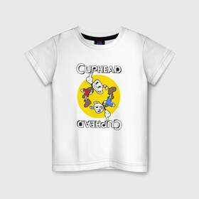 Детская футболка хлопок с принтом СapheadMugman в Новосибирске, 100% хлопок | круглый вырез горловины, полуприлегающий силуэт, длина до линии бедер | caphead | cup | mugman | друг | капхед | капхейд | кружка | мугман