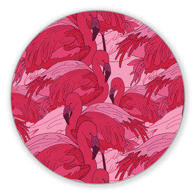 Коврик для мышки круглый с принтом розовые фламинго в Новосибирске, резина и полиэстер | круглая форма, изображение наносится на всю лицевую часть | flamingo | птицы | розовый | фламинго