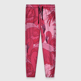 Женские брюки 3D с принтом розовые фламинго в Новосибирске, полиэстер 100% | прямой крой, два кармана без застежек по бокам, с мягкой трикотажной резинкой на поясе и по низу штанин. В поясе для дополнительного комфорта — широкие завязки | flamingo | птицы | розовый | фламинго