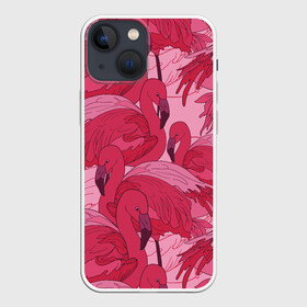Чехол для iPhone 13 mini с принтом розовые фламинго в Новосибирске,  |  | flamingo | птицы | розовый | фламинго