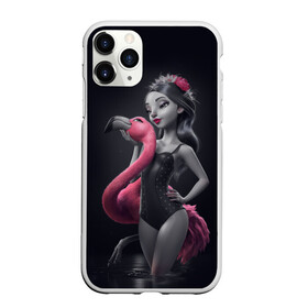Чехол для iPhone 11 Pro матовый с принтом девушка с фламинго в Новосибирске, Силикон |  | Тематика изображения на принте: flamingo | птицы | розовый | фламинго