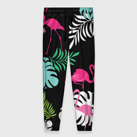Женские брюки 3D с принтом фламинго с цветами в Новосибирске, полиэстер 100% | прямой крой, два кармана без застежек по бокам, с мягкой трикотажной резинкой на поясе и по низу штанин. В поясе для дополнительного комфорта — широкие завязки | flamingo | птицы | розовый | фламинго