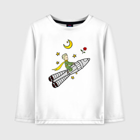 Детский лонгслив хлопок с принтом Маленький принц на ракете в Новосибирске, 100% хлопок | круглый вырез горловины, полуприлегающий силуэт, длина до линии бедер | baby | dreams | little prince | prince | rocket | space | stars | the little prince | детские | звезды | космонавт | космос | луна | маленький принц | малыш | месяц | мечты | полет | полумесяц | принц | ракета | ребенок | роза | сказки