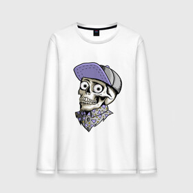 Мужской лонгслив хлопок с принтом Скелет в рубашке и кепке в Новосибирске, 100% хлопок |  | bone | dead | death | hipster | horror | skelet | skeleton | skull | кости | скелет | ужасы | хипстер | хоррор | череп