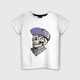 Детская футболка хлопок с принтом Скелет в рубашке и кепке в Новосибирске, 100% хлопок | круглый вырез горловины, полуприлегающий силуэт, длина до линии бедер | bone | dead | death | hipster | horror | skelet | skeleton | skull | кости | скелет | ужасы | хипстер | хоррор | череп