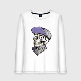 Женский лонгслив хлопок с принтом Скелет в рубашке и кепке в Новосибирске, 100% хлопок |  | bone | dead | death | hipster | horror | skelet | skeleton | skull | кости | скелет | ужасы | хипстер | хоррор | череп