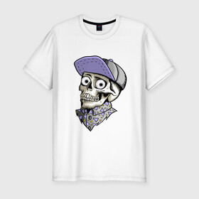 Мужская футболка хлопок Slim с принтом Скелет в рубашке и кепке в Новосибирске, 92% хлопок, 8% лайкра | приталенный силуэт, круглый вырез ворота, длина до линии бедра, короткий рукав | Тематика изображения на принте: bone | dead | death | hipster | horror | skelet | skeleton | skull | кости | скелет | ужасы | хипстер | хоррор | череп