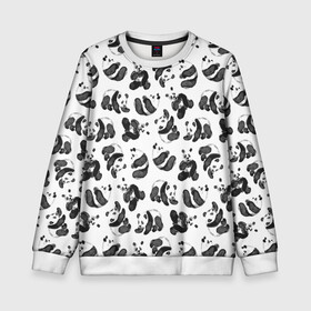 Детский свитшот 3D с принтом Акварельные панды паттерн в Новосибирске, 100% полиэстер | свободная посадка, прямой крой, мягкая тканевая резинка на рукавах и понизу свитшота | art | black white | cute | funny panda | panda | pandas | pattern | watercolor | акварель | акварельный рисунок | арт | детский рисунок | маленькие панды | медведи | медвежата | милые панды | мишки | панда | пандочка | пандочки | узор