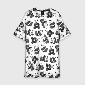 Детское платье 3D с принтом Акварельные панды паттерн в Новосибирске, 100% полиэстер | прямой силуэт, чуть расширенный к низу. Круглая горловина, на рукавах — воланы | Тематика изображения на принте: art | black white | cute | funny panda | panda | pandas | pattern | watercolor | акварель | акварельный рисунок | арт | детский рисунок | маленькие панды | медведи | медвежата | милые панды | мишки | панда | пандочка | пандочки | узор