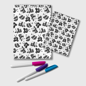 Блокнот с принтом Акварельные панды паттерн в Новосибирске, 100% бумага | 48 листов, плотность листов — 60 г/м2, плотность картонной обложки — 250 г/м2. Листы скреплены удобной пружинной спиралью. Цвет линий — светло-серый
 | art | black white | cute | funny panda | panda | pandas | pattern | watercolor | акварель | акварельный рисунок | арт | детский рисунок | маленькие панды | медведи | медвежата | милые панды | мишки | панда | пандочка | пандочки | узор