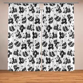Фотошторы с принтом Акварельные панды паттерн в Новосибирске, Блэкаут (светозащита 90%) / Габардин (светозащита 40% | 2 полотна шириной по 145 см; Высота 200-300 см; Крепление: шторная лента (на крючки); | Тематика изображения на принте: art | black white | cute | funny panda | panda | pandas | pattern | watercolor | акварель | акварельный рисунок | арт | детский рисунок | маленькие панды | медведи | медвежата | милые панды | мишки | панда | пандочка | пандочки | узор
