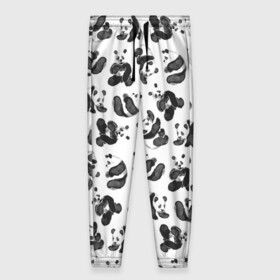 Женские брюки 3D с принтом Акварельные панды паттерн в Новосибирске, полиэстер 100% | прямой крой, два кармана без застежек по бокам, с мягкой трикотажной резинкой на поясе и по низу штанин. В поясе для дополнительного комфорта — широкие завязки | Тематика изображения на принте: art | black white | cute | funny panda | panda | pandas | pattern | watercolor | акварель | акварельный рисунок | арт | детский рисунок | маленькие панды | медведи | медвежата | милые панды | мишки | панда | пандочка | пандочки | узор