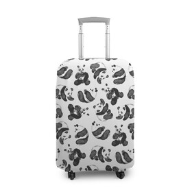 Чехол для чемодана 3D с принтом Акварельные панды паттерн в Новосибирске, 86% полиэфир, 14% спандекс | двустороннее нанесение принта, прорези для ручек и колес | art | black white | cute | funny panda | panda | pandas | pattern | watercolor | акварель | акварельный рисунок | арт | детский рисунок | маленькие панды | медведи | медвежата | милые панды | мишки | панда | пандочка | пандочки | узор