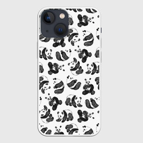 Чехол для iPhone 13 mini с принтом Акварельные панды паттерн в Новосибирске,  |  | art | black white | cute | funny panda | panda | pandas | pattern | watercolor | акварель | акварельный рисунок | арт | детский рисунок | маленькие панды | медведи | медвежата | милые панды | мишки | панда | пандочка | пандочки | узор