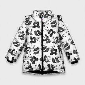 Зимняя куртка для девочек 3D с принтом Акварельные панды паттерн в Новосибирске, ткань верха — 100% полиэстер; подклад — 100% полиэстер, утеплитель — 100% полиэстер. | длина ниже бедра, удлиненная спинка, воротник стойка и отстегивающийся капюшон. Есть боковые карманы с листочкой на кнопках, утяжки по низу изделия и внутренний карман на молнии. 

Предусмотрены светоотражающий принт на спинке, радужный светоотражающий элемент на пуллере молнии и на резинке для утяжки. | art | black white | cute | funny panda | panda | pandas | pattern | watercolor | акварель | акварельный рисунок | арт | детский рисунок | маленькие панды | медведи | медвежата | милые панды | мишки | панда | пандочка | пандочки | узор