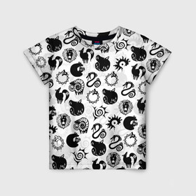 Детская футболка 3D с принтом 7 СМЕРТНЫХ ГРЕХОВ СИМВОЛЫ в Новосибирске, 100% гипоаллергенный полиэфир | прямой крой, круглый вырез горловины, длина до линии бедер, чуть спущенное плечо, ткань немного тянется | Тематика изображения на принте: anime | meliodas | nanatsu no taizai | seven deadly sins | аниме | бан | гаутер | гила | гилсандер | гриамор | диана | дрейфус | заратрас | кинг | манга | мелиодас | мерлин | хаузер | хельбрам | хендри