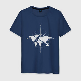 Мужская футболка хлопок с принтом Карта Мира Компас  в Новосибирске, 100% хлопок | прямой крой, круглый вырез горловины, длина до линии бедер, слегка спущенное плечо. | Тематика изображения на принте: africa | afrika | australia | brazil | compas | earth | geraldic | planet | russia | usa | world map | астралия | африка | бразилия | геральдика | земля | континенты | планета | роза ветров | россия | страна | страны | сша