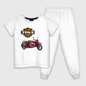 Детская пижама хлопок с принтом motorcycle Ural в Новосибирске, 100% хлопок |  брюки и футболка прямого кроя, без карманов, на брюках мягкая резинка на поясе и по низу штанин
 | Тематика изображения на принте: speed | ural | байкеры | гонки | скорость