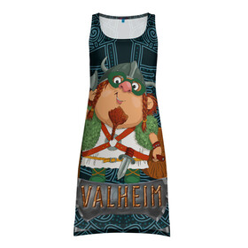 Платье-майка 3D с принтом Valheim веселый викинг в Новосибирске, 100% полиэстер | полуприлегающий силуэт, широкие бретели, круглый вырез горловины, удлиненный подол сзади. | fantasy | mmo | valheim | valve | валхейм | вальхейм | викинги | выживалка | игра | королевская битва | ммо | ролевая игра | фэнтази