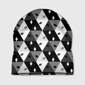 Шапка 3D с принтом Абстрактные кубики в Новосибирске, 100% полиэстер | универсальный размер, печать по всей поверхности изделия | абстракция | арт | белый | вектор | векторный рисунок | игровой кубик | игровые кубики | кубик | кубики | рисунок | треугольник | треугольники | чёрно белый | чёрный