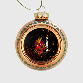 Стеклянный ёлочный шар с принтом Dragon Огненный дракон в Новосибирске, Стекло | Диаметр: 80 мм | Тематика изображения на принте: dragon | fire | дракон | китай | китайский огонь | костер | огонь