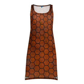 Платье-майка 3D с принтом Ржавые Соты в Новосибирске, 100% полиэстер | полуприлегающий силуэт, широкие бретели, круглый вырез горловины, удлиненный подол сзади. | armor | hexagons | honeycombs | rusty | ржавчина | соты