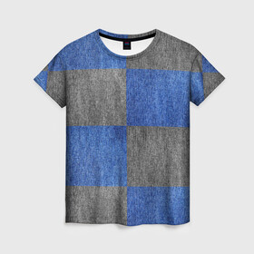 Женская футболка 3D с принтом Denim Patchwork в Новосибирске, 100% полиэфир ( синтетическое хлопкоподобное полотно) | прямой крой, круглый вырез горловины, длина до линии бедер | blue gray | denim | jeans | patchwork | джинсовая ткань