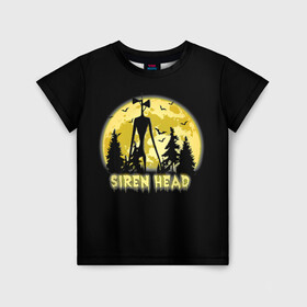 Детская футболка 3D с принтом Siren Head | Yellow Moon в Новосибирске, 100% гипоаллергенный полиэфир | прямой крой, круглый вырез горловины, длина до линии бедер, чуть спущенное плечо, ткань немного тянется | Тематика изображения на принте: 6789 | cartoon | cat | forest | foundation | head | monster | moon | mountains | scp | siren | sirenhead | голова | горы | кот | лес | луна | монстр | объект | объекты | сирена | сиреноголовый | фонд | чудище | чудовище