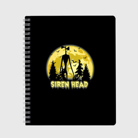 Тетрадь с принтом Siren Head | Yellow Moon в Новосибирске, 100% бумага | 48 листов, плотность листов — 60 г/м2, плотность картонной обложки — 250 г/м2. Листы скреплены сбоку удобной пружинной спиралью. Уголки страниц и обложки скругленные. Цвет линий — светло-серый
 | 6789 | cartoon | cat | forest | foundation | head | monster | moon | mountains | scp | siren | sirenhead | голова | горы | кот | лес | луна | монстр | объект | объекты | сирена | сиреноголовый | фонд | чудище | чудовище