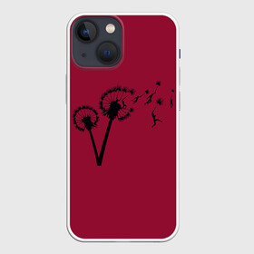 Чехол для iPhone 13 mini с принтом Dandelion flight. Red Frame в Новосибирске,  |  | dandelion | flight | garden | human | people | travel | люди | на | одуванчик | одуванчике | парение | парить | полет | путешествие | растение | человек