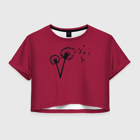 Женская футболка Crop-top 3D с принтом Dandelion flight. Red Frame в Новосибирске, 100% полиэстер | круглая горловина, длина футболки до линии талии, рукава с отворотами | dandelion | flight | garden | human | people | travel | люди | на | одуванчик | одуванчике | парение | парить | полет | путешествие | растение | человек