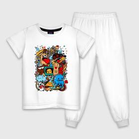 Детская пижама хлопок с принтом Doodle Monster Дудл (Z) в Новосибирске, 100% хлопок |  брюки и футболка прямого кроя, без карманов, на брюках мягкая резинка на поясе и по низу штанин
 | doodle | doodle monster | графи | граффити | дудл | дудлинг | дудлы монстрики | мульт | мультяшная | разноцветные монстрики