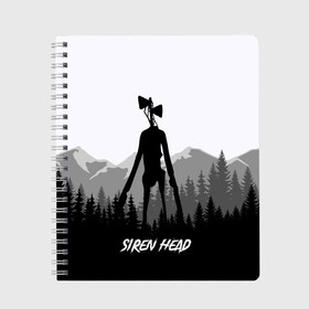 Тетрадь с принтом SIREN HEAD | DARK FOREST в Новосибирске, 100% бумага | 48 листов, плотность листов — 60 г/м2, плотность картонной обложки — 250 г/м2. Листы скреплены сбоку удобной пружинной спиралью. Уголки страниц и обложки скругленные. Цвет линий — светло-серый
 | 6789 | cartoon | cat | dark | forest | foundation | head | monster | mountains | scp | siren | sirenhead | голова | горы | кот | лес | монстр | объект | объекты | сирена | сиреноголовый | фонд | чудище | чудовище