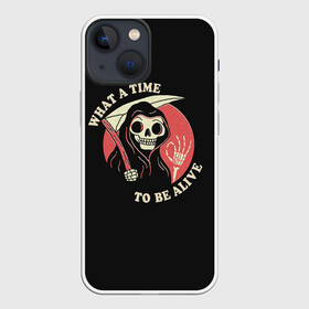 Чехол для iPhone 13 mini с принтом Friendly Grim Reaper в Новосибирске,  |  | a | alive | be | friendly | grrim | ok | reaper | time | to | what | дружелюбная | жнец | косой | ок | с | старуха