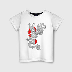 Детская футболка хлопок с принтом Японский Дракон в Новосибирске, 100% хлопок | круглый вырез горловины, полуприлегающий силуэт, длина до линии бедер | akatsuki | beast | dragon | акацуки | дракон | животные | зверь | змей | когти | облако | огонь | узор | чб | японский