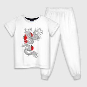Детская пижама хлопок с принтом Японский Дракон в Новосибирске, 100% хлопок |  брюки и футболка прямого кроя, без карманов, на брюках мягкая резинка на поясе и по низу штанин
 | Тематика изображения на принте: akatsuki | beast | dragon | акацуки | дракон | животные | зверь | змей | когти | облако | огонь | узор | чб | японский