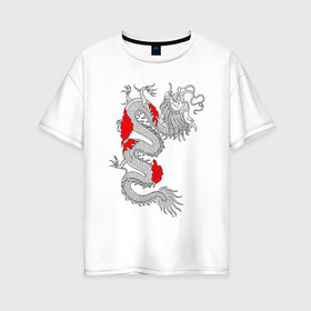 Женская футболка хлопок Oversize с принтом Японский Дракон в Новосибирске, 100% хлопок | свободный крой, круглый ворот, спущенный рукав, длина до линии бедер
 | akatsuki | beast | dragon | акацуки | дракон | животные | зверь | змей | когти | облако | огонь | узор | чб | японский