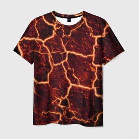 Мужская футболка 3D с принтом Лава в Новосибирске, 100% полиэфир | прямой крой, круглый вырез горловины, длина до линии бедер | лава | огонь | пламя | разлом | текстура | трещины
