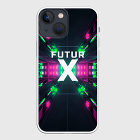 Чехол для iPhone 13 mini с принтом FuturX в Новосибирске,  |  | будущее | киберпанк | крест | неон | технологии