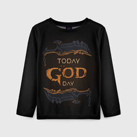 Детский лонгслив 3D с принтом God day GOW в Новосибирске, 100% полиэстер | длинные рукава, круглый вырез горловины, полуприлегающий силуэт
 | gad of war | game | games | god of war | god of wor | бог войны | игра | игры | кинжалы | кратос | праздник