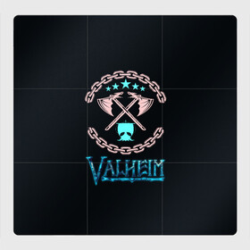 Магнитный плакат 3Х3 с принтом Valheim лого и цепи в Новосибирске, Полимерный материал с магнитным слоем | 9 деталей размером 9*9 см | Тематика изображения на принте: fantasy | mmo | valheim | valve | валхейм | вальхейм | викинги | выживалка | игра | королевская битва | ммо | ролевая игра | фэнтази