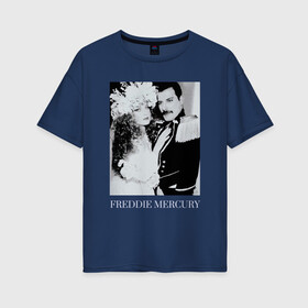 Женская футболка хлопок Oversize с принтом Fashion AID Freddie Mercury в Новосибирске, 100% хлопок | свободный крой, круглый ворот, спущенный рукав, длина до линии бедер
 | fashion aid | freddie mercury | live aid | queen | девушкам | квин | мода | фредди меркьюри | черно белый