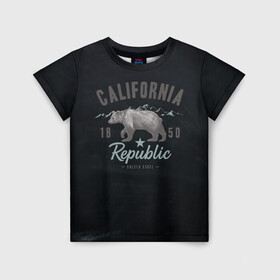 Детская футболка 3D с принтом California republic в Новосибирске, 100% гипоаллергенный полиэфир | прямой крой, круглый вырез горловины, длина до линии бедер, чуть спущенное плечо, ткань немного тянется | bear | california | republic | state | калифорния | медведь | республика