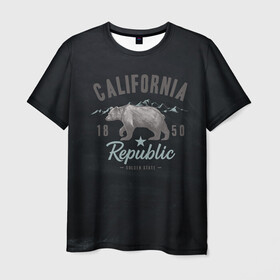 Мужская футболка 3D с принтом California republic в Новосибирске, 100% полиэфир | прямой крой, круглый вырез горловины, длина до линии бедер | Тематика изображения на принте: bear | california | republic | state | калифорния | медведь | республика