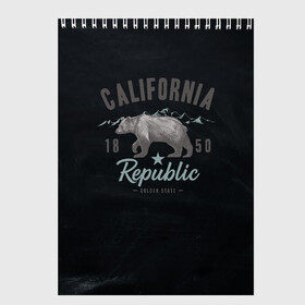 Скетчбук с принтом California republic в Новосибирске, 100% бумага
 | 48 листов, плотность листов — 100 г/м2, плотность картонной обложки — 250 г/м2. Листы скреплены сверху удобной пружинной спиралью | Тематика изображения на принте: bear | california | republic | state | калифорния | медведь | республика